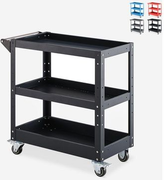 Stark Carrito De Herramientas De Metal Con 3 Estantes Y Ruedas Kerey Plus - Negro