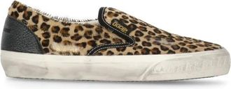 Golden Goose Beige Animalier Leather Trainers Round Toe