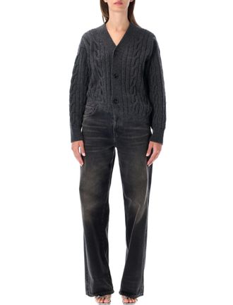 Haikure Trompe-LOEil Design Jumpsuit With Cable-Knit Top And Denim Bottoms
