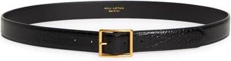 Nili Lotan Gabriele Croc Embossed Leather Belt in Black W/Antique Gold Buckle at Nordstrom, Size 75