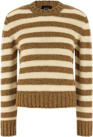 A.P.C. Gestreept tricot van zuiver scheerwol - Dames - Ronde hals truien - Bruin - L - Wol - Truien & Vesten
