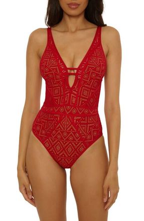 BECCA by Rebecca Virtue Keyhole One-Piece Swimsuit in Apple/tan at Nordstrom, Size Medium
