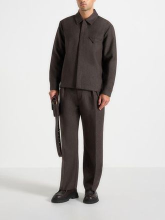 Mani&egrave;re De Voir Pierre Relaxed Fit Melange Pleated Tailored Trousers in Brown at Nordstrom, Size 32