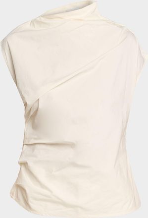 Ganni Ruched Asymmetric Cotton Blouse
