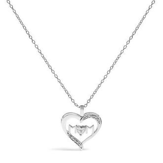 House of Brilliance Silver Diamond Accent MOM in Heart Pendant Necklace Inches in White at Nordstrom