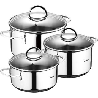 Bergner Set di 6 pezzi in acciaio inossidabile per induzione: pentola da 16 cm con coperchio / pentola da 18 cm con coperchio