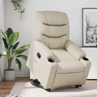 vidaXL Sill&oacute;n Reclinable Elevable Cuero Artificial Color Crema Vidaxl