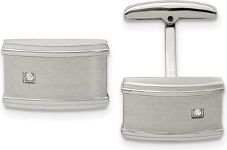 Diamond2Deal Stainless Steel Brushed and Polished Cubic Zirconia Cufflinks