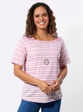 Casual Looks T-Shirt CASUAL LOOKS Shirt-Set, Damen, Gr. 36, ros&eacute;, ros&eacute;, wei&szlig;, geringelt, 100% Baumwolle, gemustert, gestreift, unifarben, eckiger Ausschnitt, Shirt