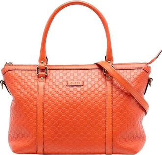 Gucci Pre-owned Handbags, female, Orange, Size: ONE SIZE Pre-owned Structured Leather Tote Bag