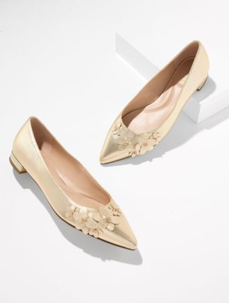Talbots Portia Floral Metallic Leather Flats - Gold - 10 1/2 M Talbots