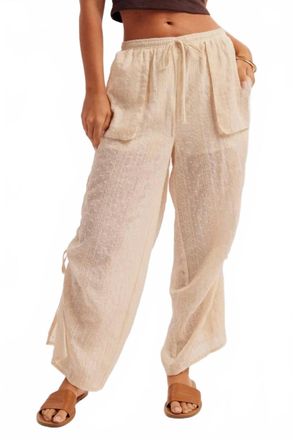 Hem & Thread Driftwood Embroidered Cargo Pants In Ivory