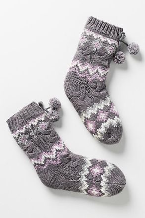 Muk Luks Chunky Pom Pom Tall Cabin Socks