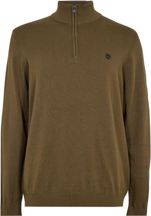 Timberland Mens Williams Logo Zip Neck Long Sleeve Sweater in Dark Olive - Size Small