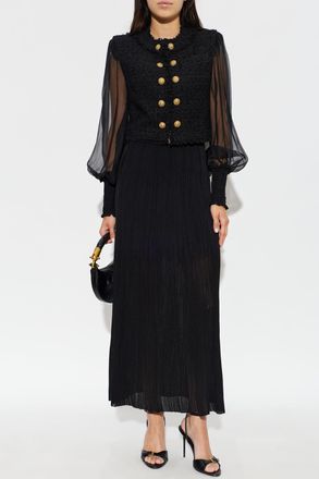 Balmain Pleated Skirt, Womens, Black