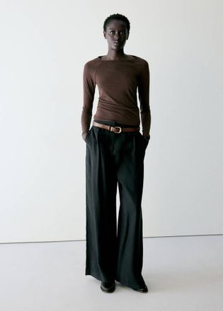 Mango Maglietta collo a barca tinta unita cioccolato - Donna - XXS - MANGO