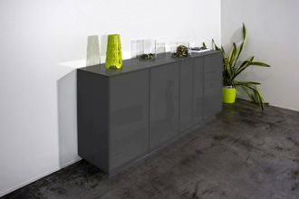 Dmora Aparador Dn&aacute;nde, Aparador De Cocina Con 4 Puertas, Buffet De Sal&oacute;n, 100% Made In Italy, Cm 180x41h86, Antracita Brillo - Dmora