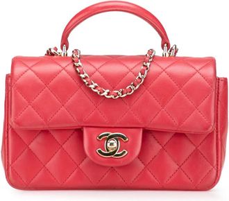 Chanel Borda a tracolla Single Flap rettangolare mini in pelle di agnello con manico 2021-2025 - Rosso