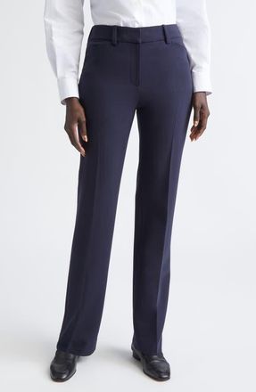 Lafayette 148 New York Reade Stretch Wool Straight Leg Pants in Ink at Nordstrom, Size 16