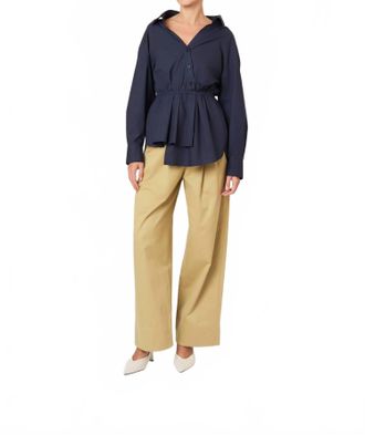 Rosie Assoulin Falling Off The Shoulder Top In Navy