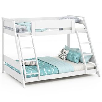 Costway Costway 2-in-1 Single Over Double Bunk Bed Convertible Bed Frame w/ 2 Ladders in White