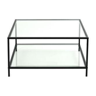 Urban Meuble Mesita de sal&oacute;n en cristal y metal negro tubo de metal 80x80CM