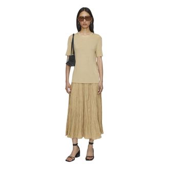 Joseph Joseph, Round-neck Knitwear, female, Beige, Size: XS Satiny Rib Knit Top