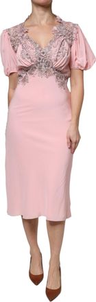Ermanno Scervino Floral Lace Short Sleeves V-neck Midi Womens Dress