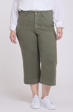 NYDJ Brigitte Patch Pocket High Waist Wide Leg Capri Jeans in Desert Green at Nordstrom, Size 22W