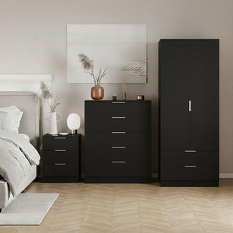 Home Discount Vida Designs Trega 3Pc Bedroom Set(3Dr Bedside, 5Dr Chest, Wardrobe) in Black