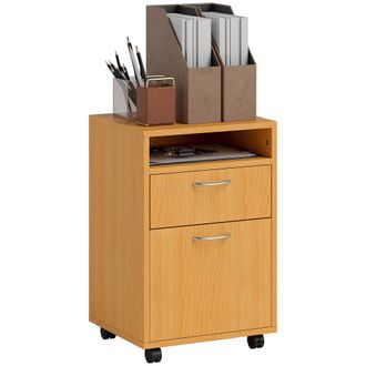 HOMCOM 60cm Filing Cabinet with Drawers and Open Shelf - Rustic Brown | TJ Hughes Natural