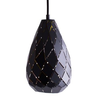 Trio Onyx Sospensione Metallo Nero Interno Oro Taglio Laser A Rombo D.15cm 1 Luce Attacco E27