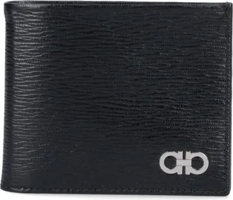Ferragamo Black Gancini Crinkle Leather Bifold Wallet