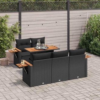 vidaXL Set Sof&aacute;s Jard&iacute;n Y Cojines 6 Pzas Rat&aacute;n Sint&eacute;tico Acacia Negro Vidaxl