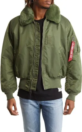 Alpha Industries Alpha B-15 Water Resistant Flight Jacket with Removable Faux Fur Collar in Sage at Nordstrom, Size Xx-Large