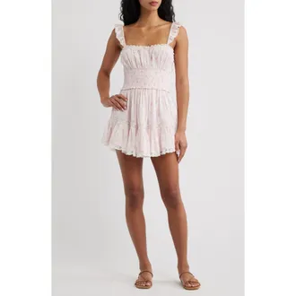 LoveShackFancy Maralina Print Ruffle Minidress in Sweet Nectar at Nordstrom, Size Xx-Large