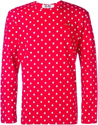Comme Des Garçons Long Sleeve T-Shirts, male, Red, S, Polka Dot Cotton Sweatshirt