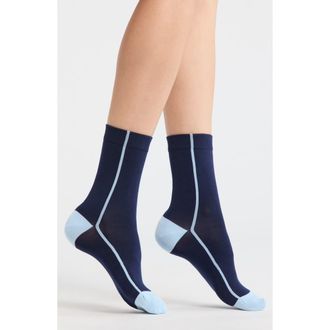 Nordstrom Everyday Flat Knit Crew Socks in Navy Peacoat at Nordstrom, Size 9