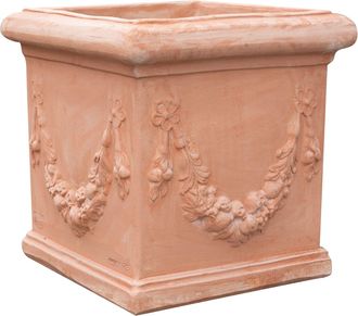 Biscottini International Jarr&oacute;n Cubo De Terracota Macetero De Exterior 44x44 Cm Made In Italy Jardinera Cuadrada Maceta De Jard&iacute;n Florero Hecha A Mano