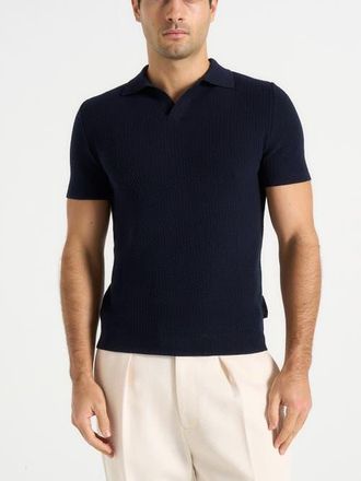 Mani&egrave;re De Voir Rowen Textured Knit Revere Polo Shirt in Navy at Nordstrom, Size Xx-Large