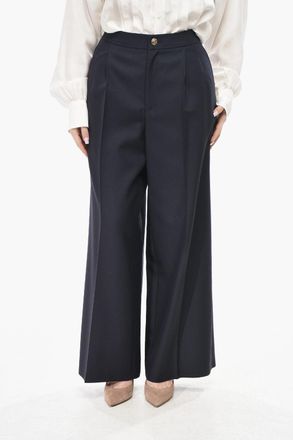 Celine Pantaloni Palazzo in Cotone Twill con Pince Frontale Celine