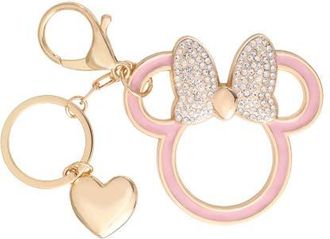 Disney Minnie Mouse Outline Keychain with Crystal Bow and Heart Charm in Metallic Gold, Pink at Nordstrom