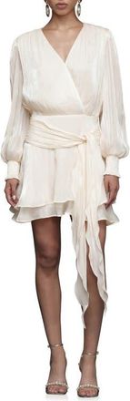 Avec Les Filles Long Sleeve Faux Wrap Minidress in Cream at Nordstrom, Size 10