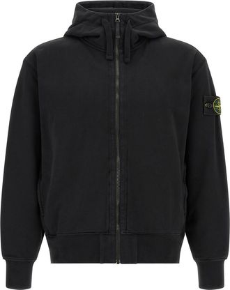 Stone Island Black Solid Hooded Sweatshirt