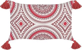 Beliani Beliani - Coj&iacute;n De Algod&oacute;n Rojo Borgo&ntilde;a Blanco 30 X 50 Cm Hecho A Mano Geom&eacute;trico Anthemis