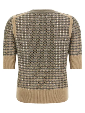 Ermanno Scervino Check Knit with Metal Inserts Sweater - Beige