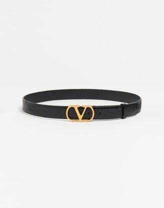 Valentino Garavani Cintura VLogo Signature In Coccodrillo 30 Mm Uomo NERO 085