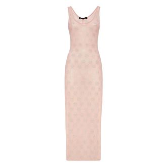 Philipp Plein Lange Jurk Monogram Strass - Dames - Maxi kleedjes - Roze - S - Katoen - Kleedjes