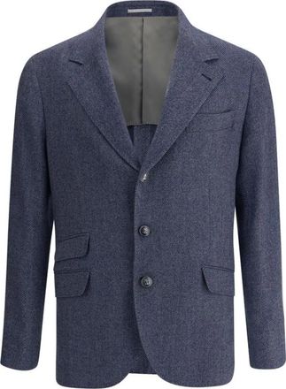 Brunello Cucinelli Gestreepte Wollen Blazer Jas - Heren - Blazers - Blauw - L - Wol - Jassen