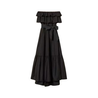 Twinset Off-shoulder Lange Poplin Jurk - Dames - Casual kleedjes - Zwart - L - Katoen - Kleedjes